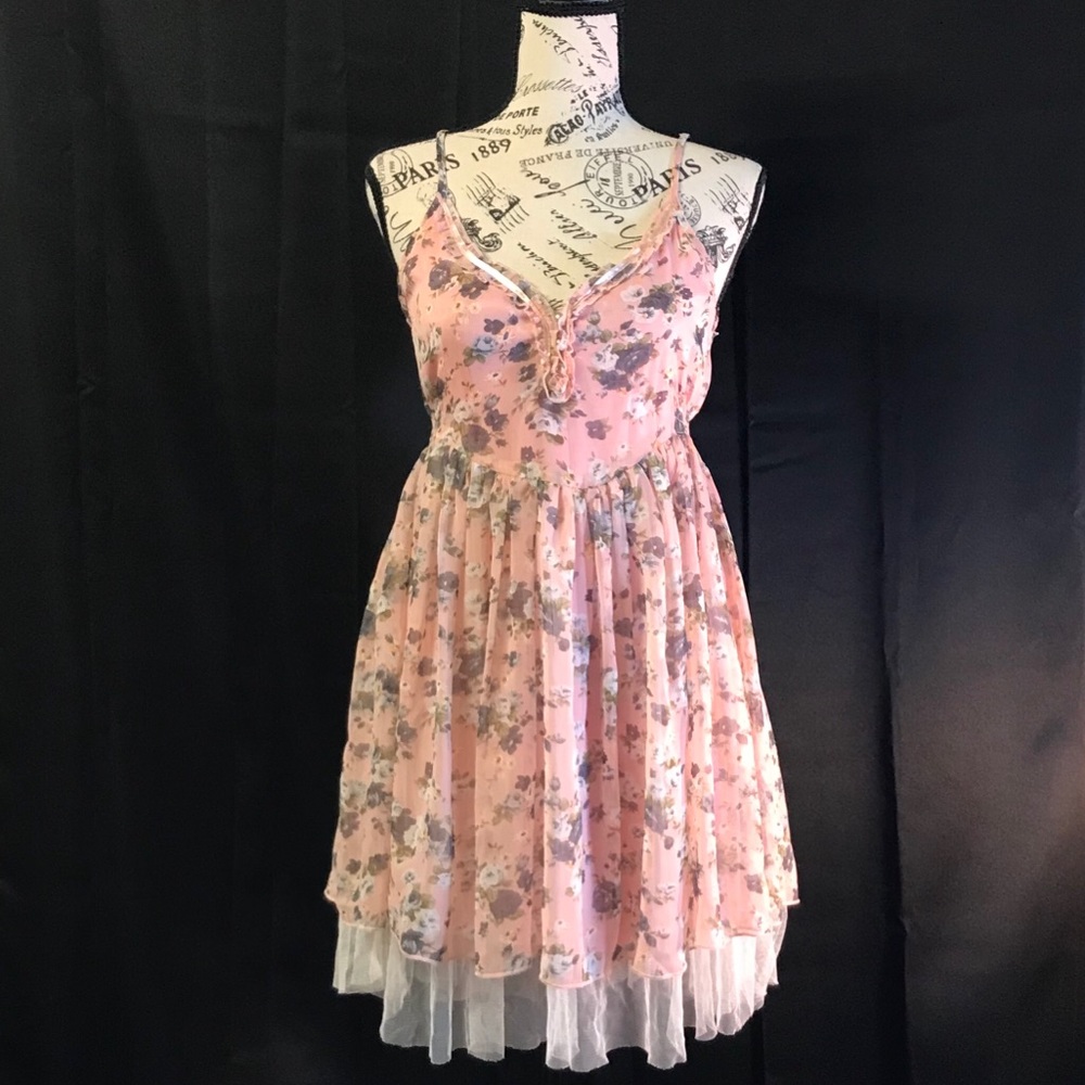 Orient Noble Pink Floral Babydoll Dress Sleeveless